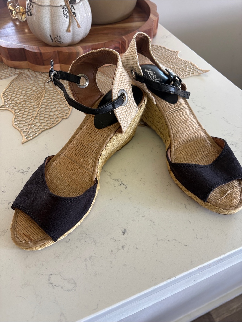 Lucky Brand Black and Natural Woven Espadrille Wedges 3 pairs for $15!